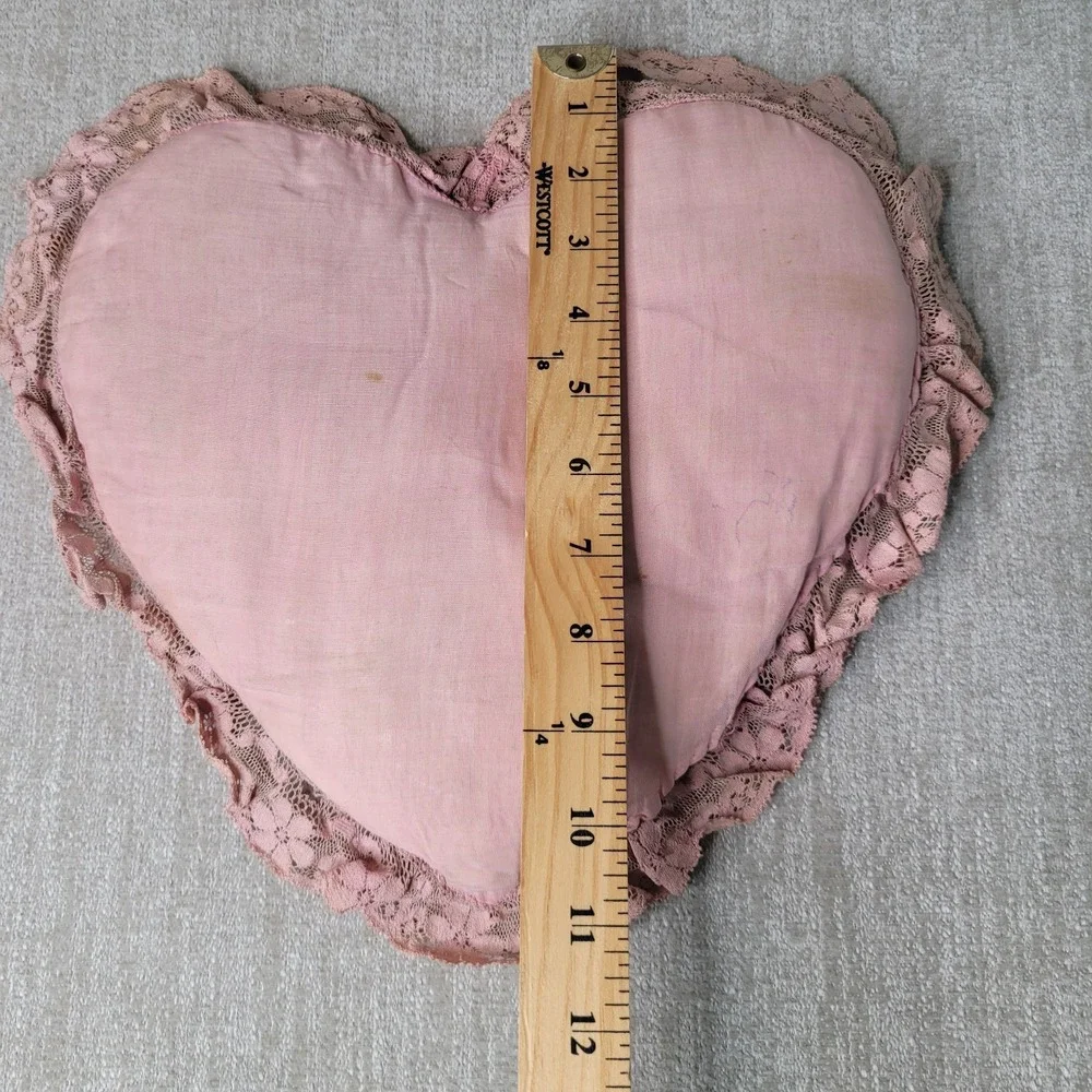 Vintage Embroidered Heart Shaped Pillow Lace 12x12 Shabby‎ Chic Cottagecore